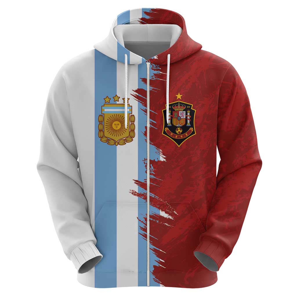 Half Argentina and Half Spain Football Hoodie Grunge Style LT03