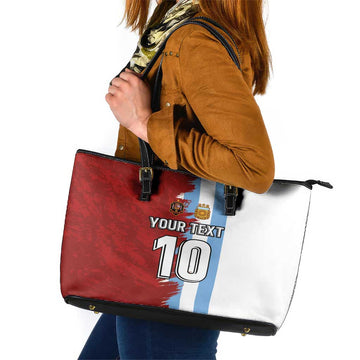 Half Argentina and Half Spain Football Leather Tote Bag Grunge Style LT03