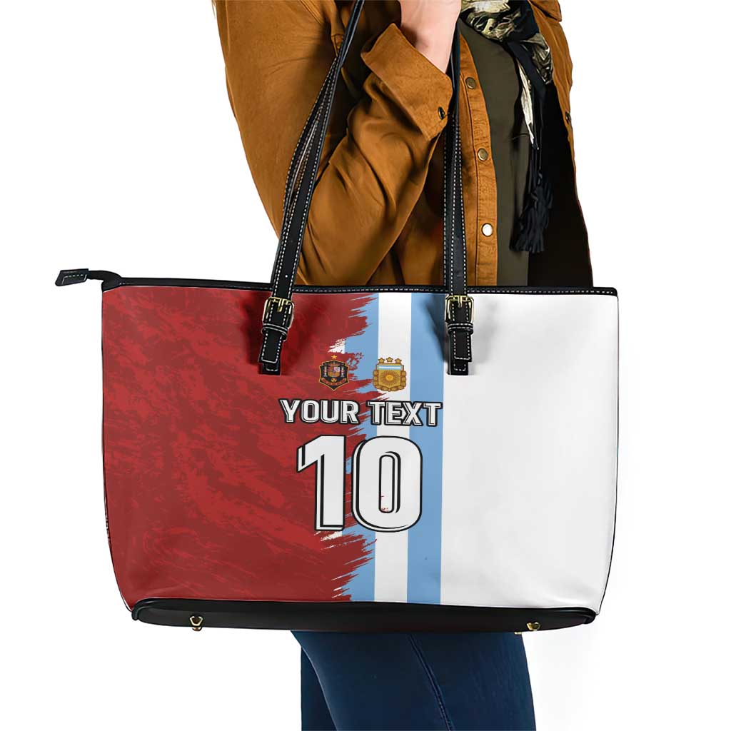 Half Argentina and Half Spain Football Leather Tote Bag Grunge Style LT03
