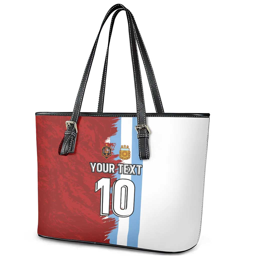 Half Argentina and Half Spain Football Leather Tote Bag Grunge Style LT03