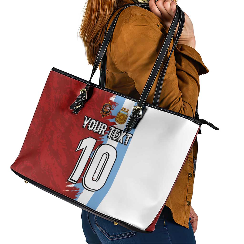 Half Argentina and Half Spain Football Leather Tote Bag Grunge Style LT03