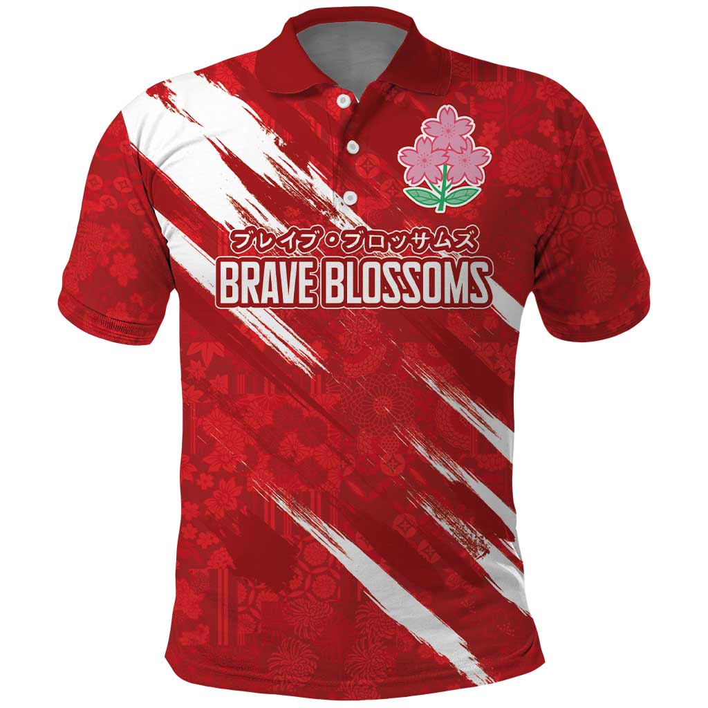 Custom Rugby Japan Polo Shirt The Champion Brave Blossoms Red Color LT03