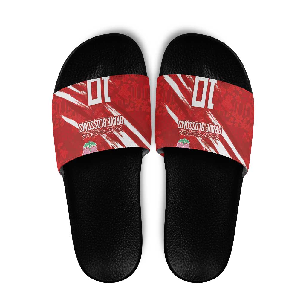 Custom Rugby Japan Slide Sandals The Champion Brave Blossoms Red Color LT03