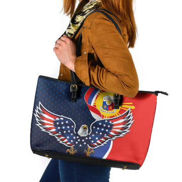 Filipino American History Month Leather Tote Bag USA Eagle and Philippines Sun Symbol with National Flag LT03
