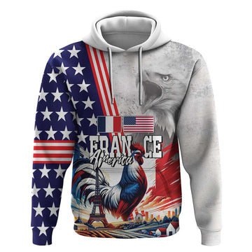 French-American Heritage Month Hoodie National Flags Style with Rooster and Bald Eagle LT03