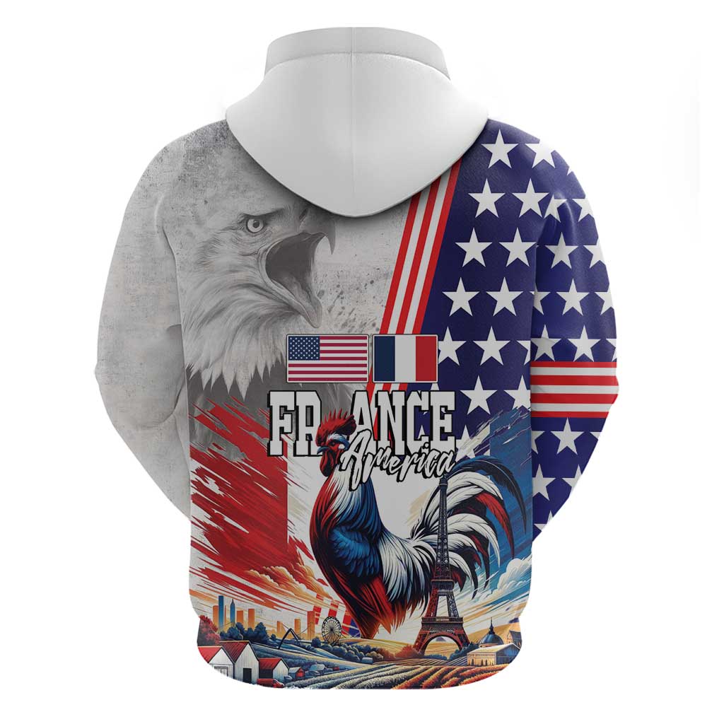 French-American Heritage Month Hoodie National Flags Style with Rooster and Bald Eagle LT03