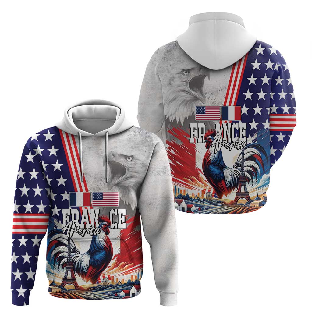 French-American Heritage Month Hoodie National Flags Style with Rooster and Bald Eagle LT03