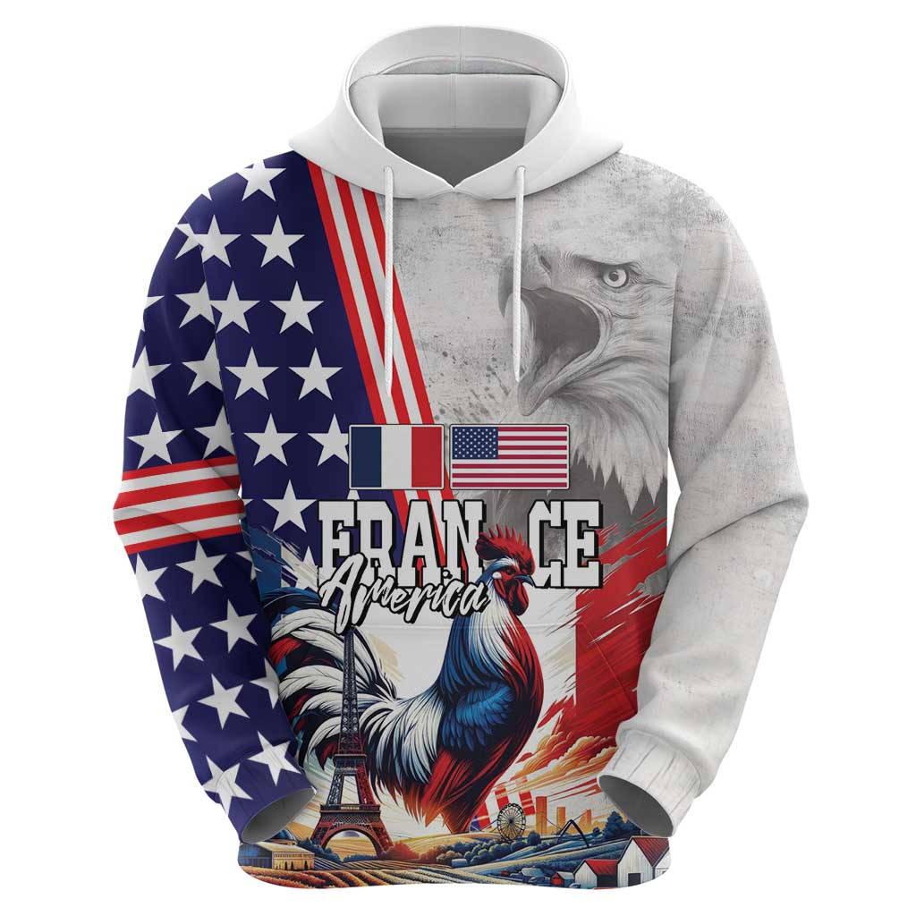 French-American Heritage Month Hoodie National Flags Style with Rooster and Bald Eagle LT03