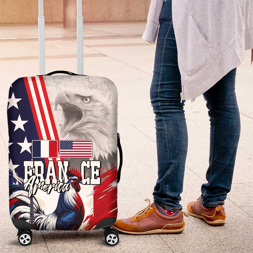 French-American Heritage Month Luggage Cover National Flags Style with Rooster and Bald Eagle LT03