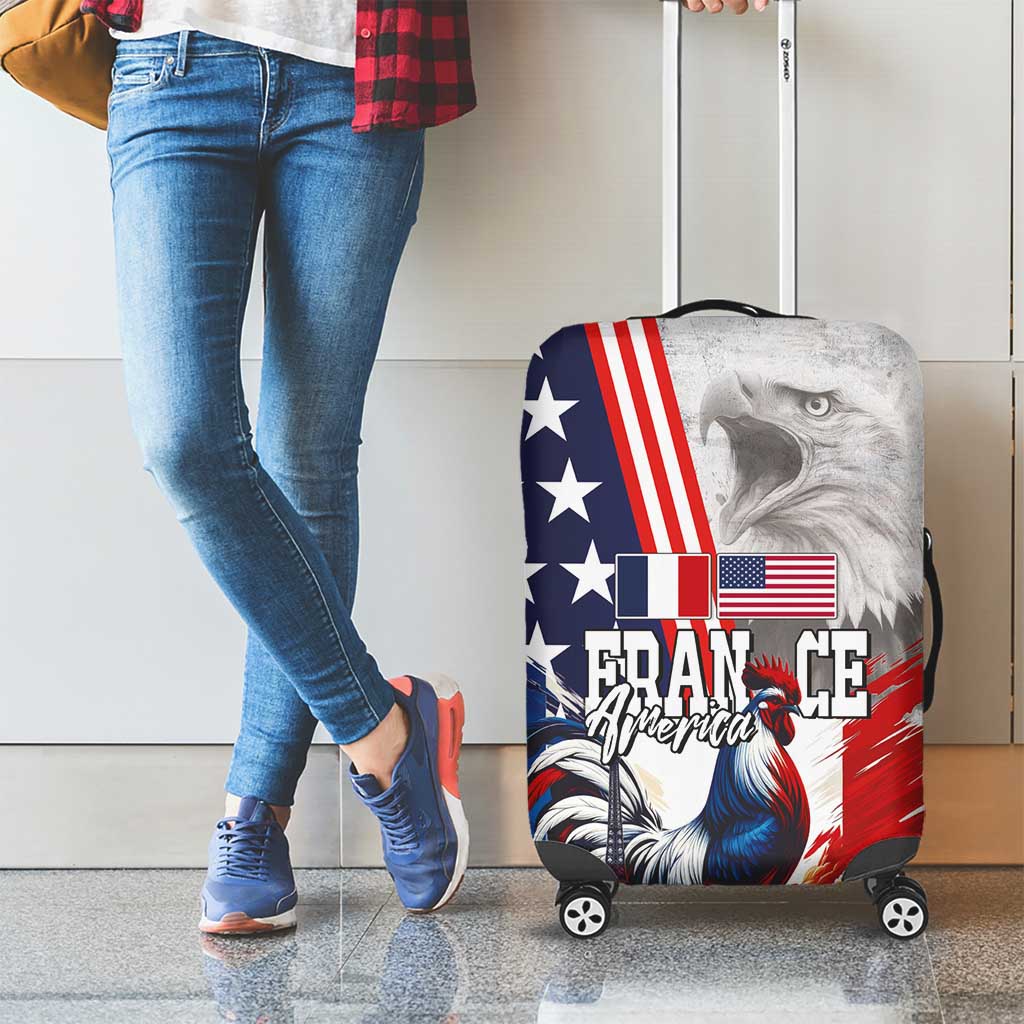 French-American Heritage Month Luggage Cover National Flags Style with Rooster and Bald Eagle LT03