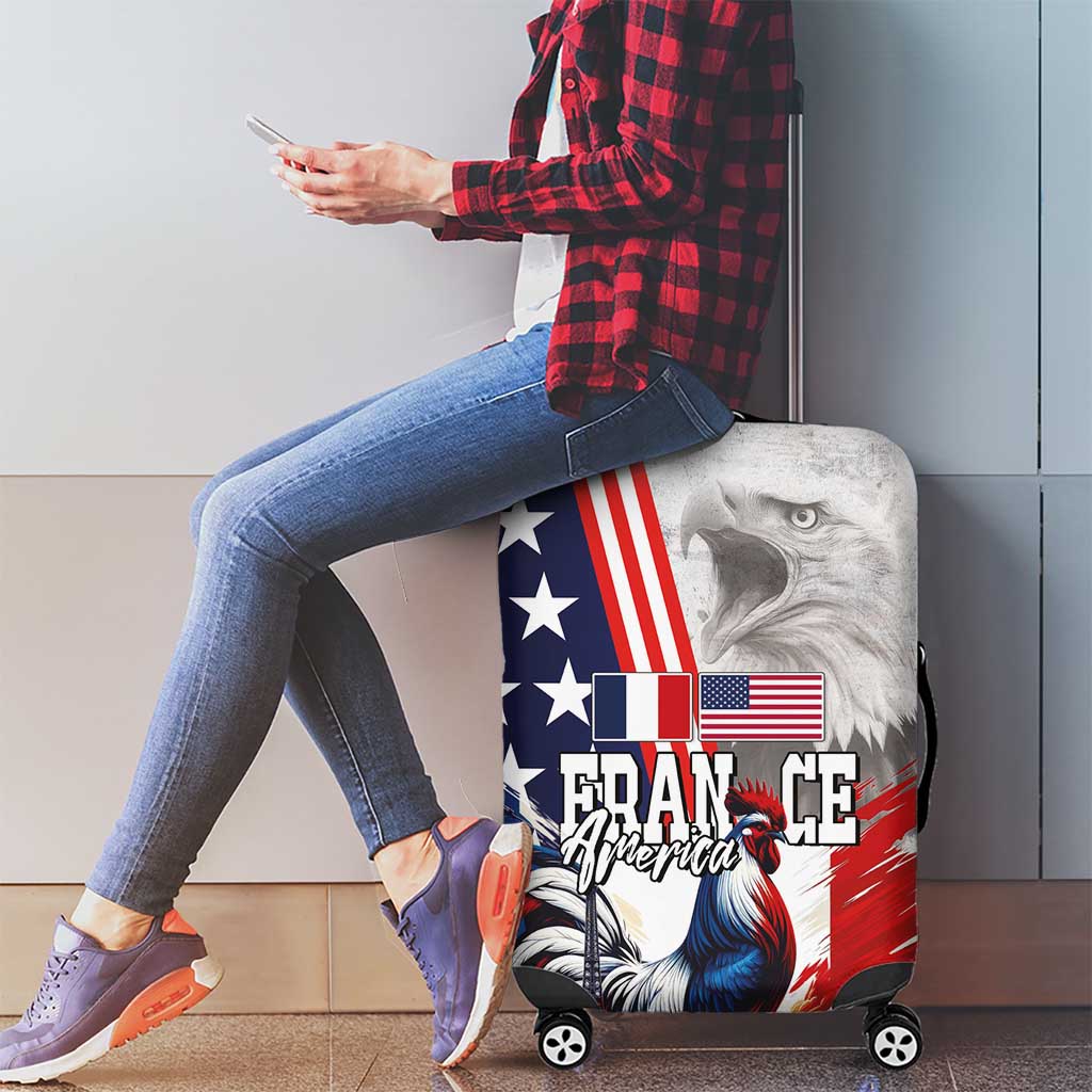 French-American Heritage Month Luggage Cover National Flags Style with Rooster and Bald Eagle LT03