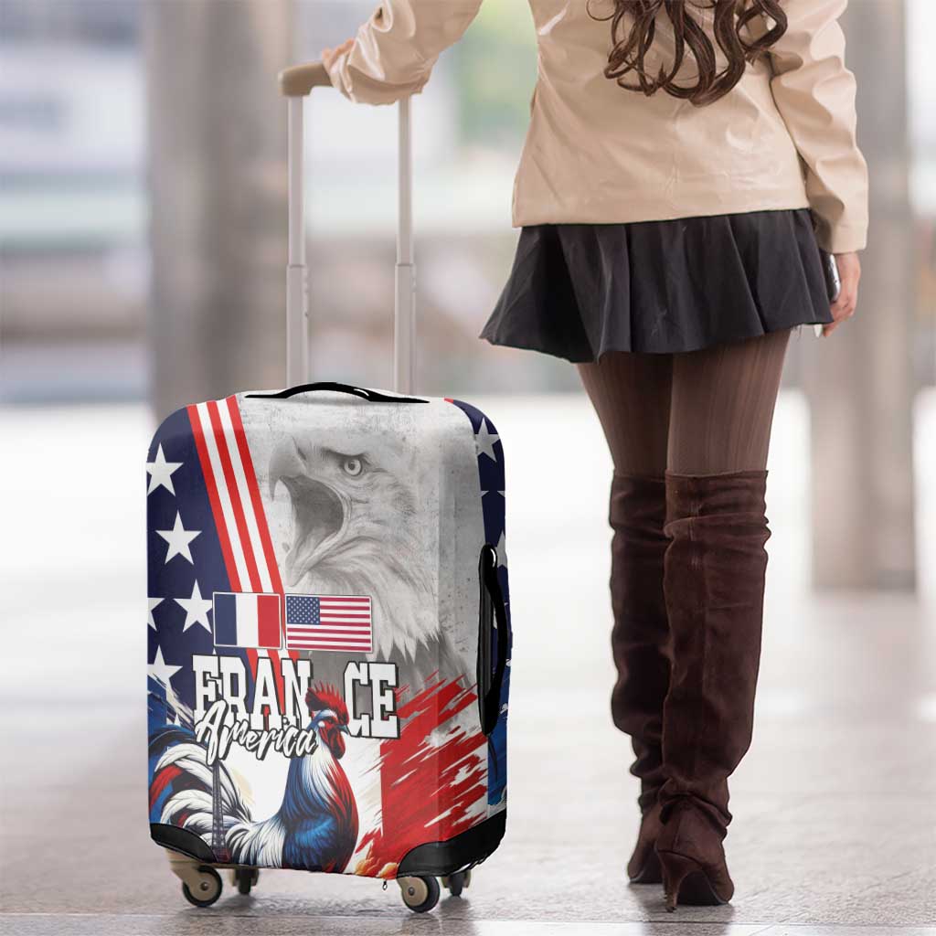 French-American Heritage Month Luggage Cover National Flags Style with Rooster and Bald Eagle LT03