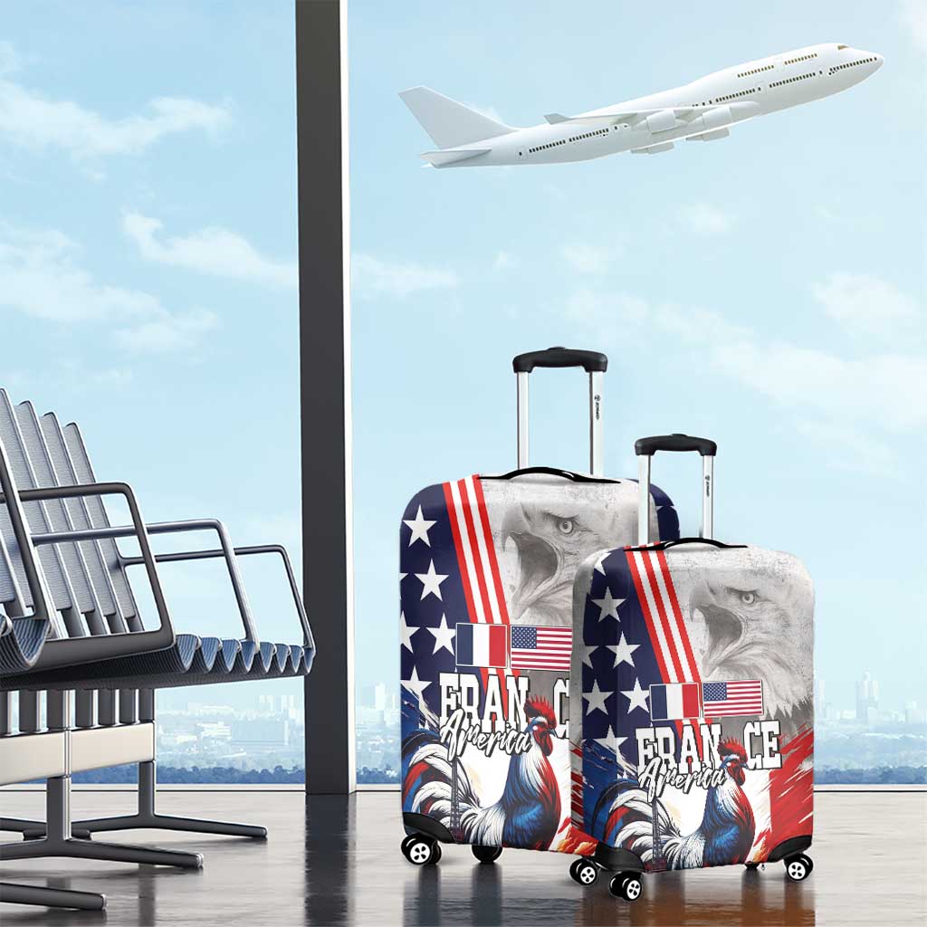 French-American Heritage Month Luggage Cover National Flags Style with Rooster and Bald Eagle LT03
