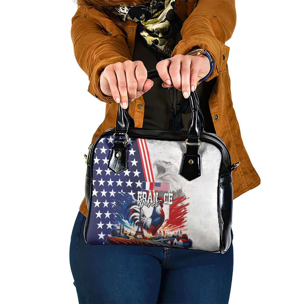 French-American Heritage Month Shoulder Handbag National Flags Style with Rooster and Bald Eagle LT03