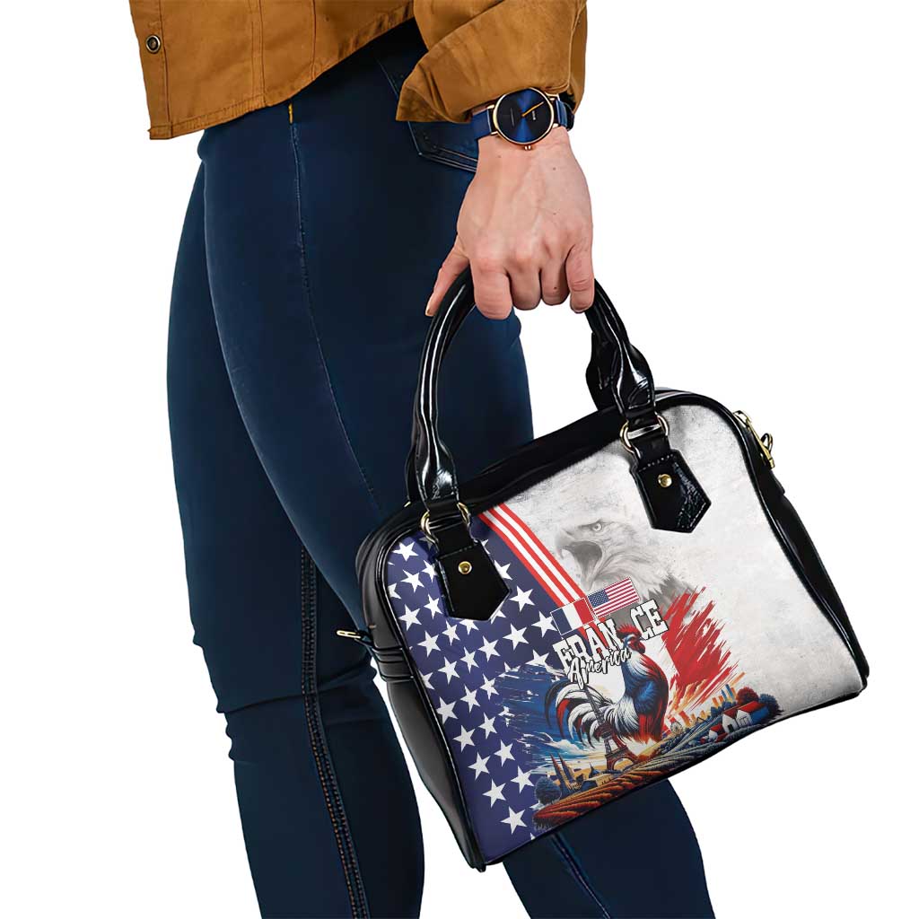 French-American Heritage Month Shoulder Handbag National Flags Style with Rooster and Bald Eagle LT03
