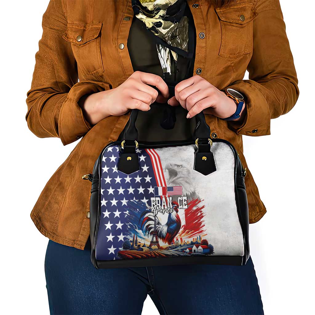 French-American Heritage Month Shoulder Handbag National Flags Style with Rooster and Bald Eagle LT03