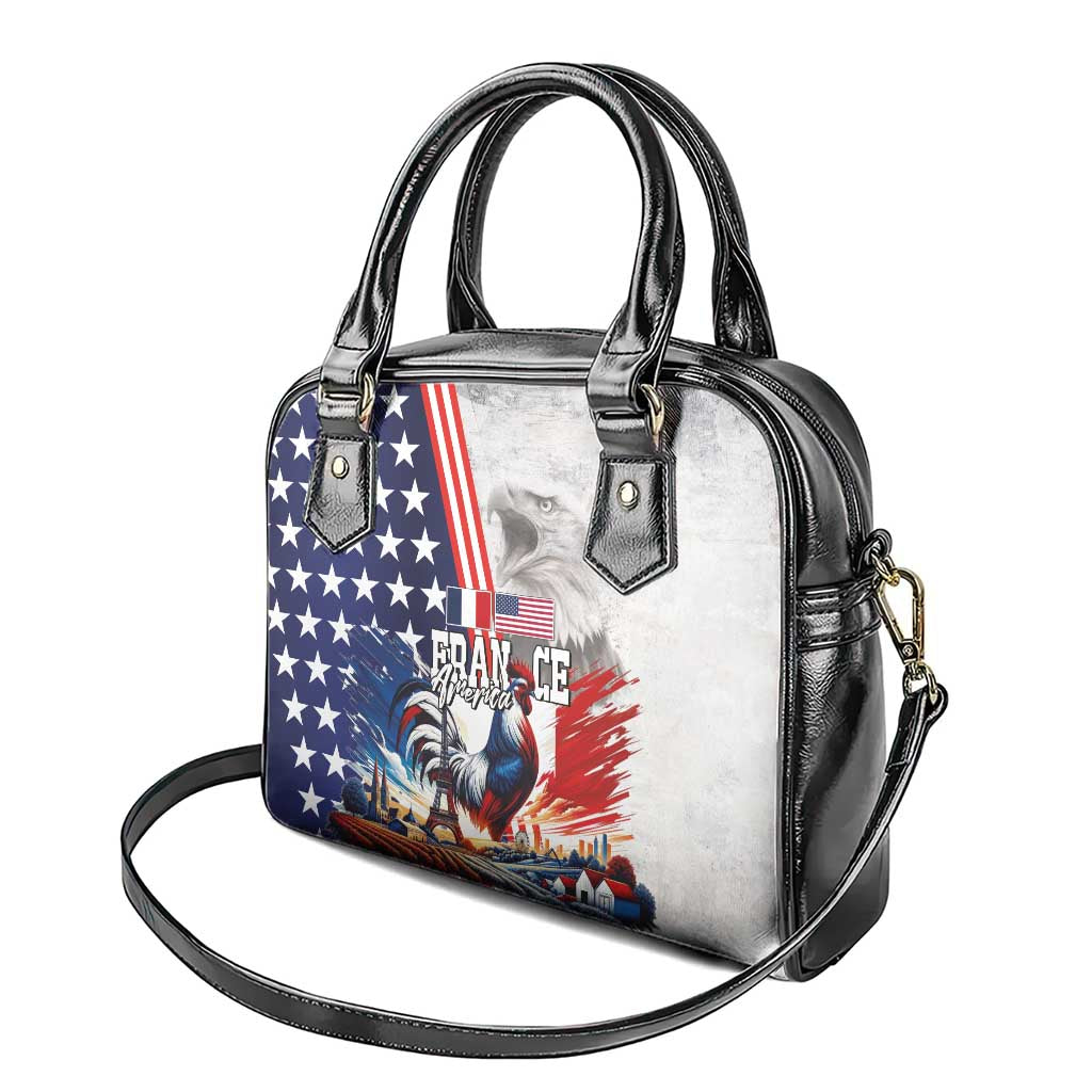 French-American Heritage Month Shoulder Handbag National Flags Style with Rooster and Bald Eagle LT03