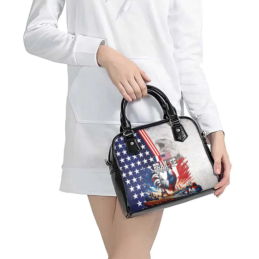 French-American Heritage Month Shoulder Handbag National Flags Style with Rooster and Bald Eagle LT03
