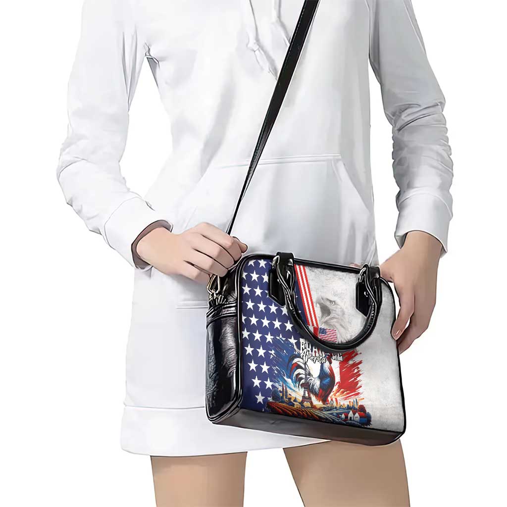 French-American Heritage Month Shoulder Handbag National Flags Style with Rooster and Bald Eagle LT03