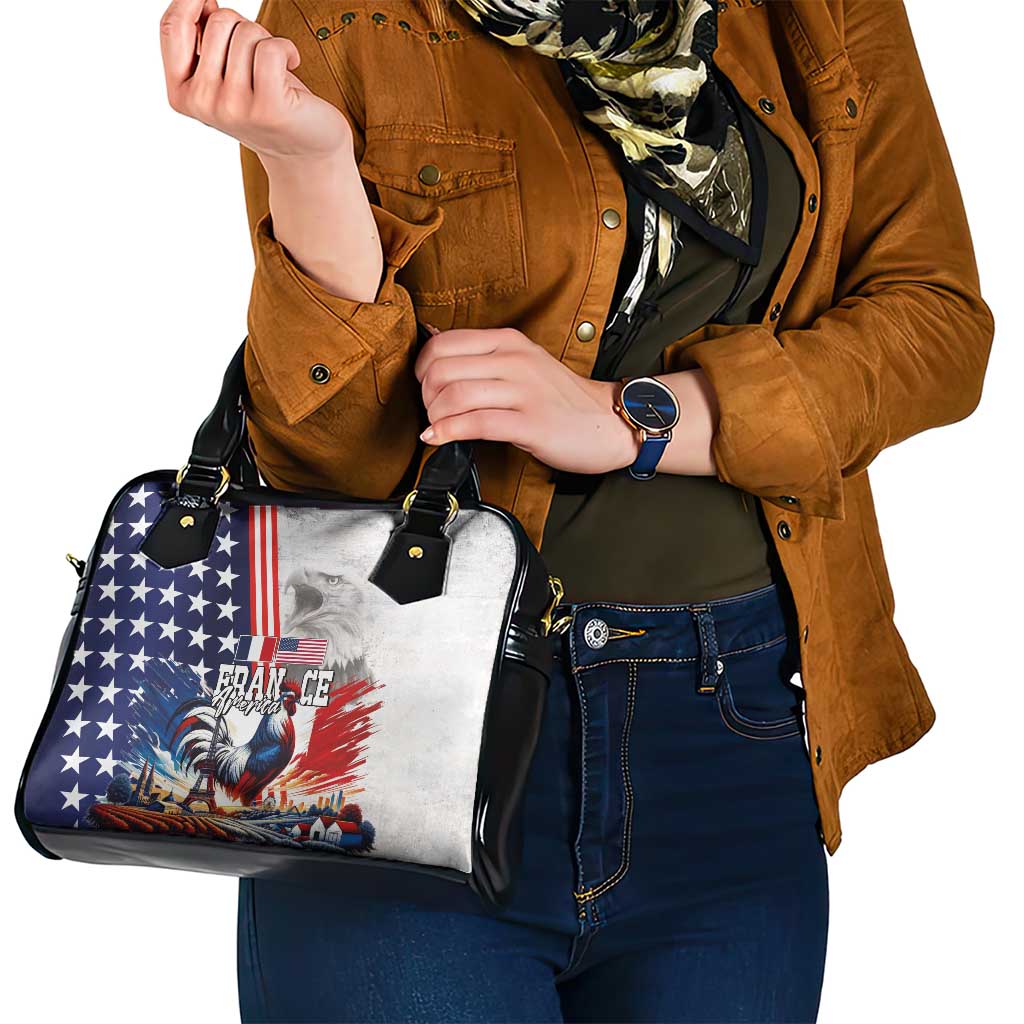 French-American Heritage Month Shoulder Handbag National Flags Style with Rooster and Bald Eagle LT03