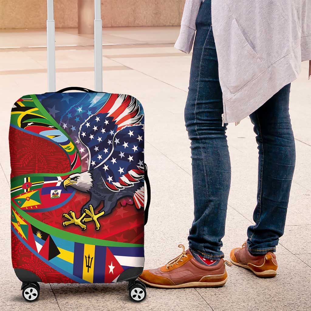 Caribbean-American Heritage Month Luggage Cover National Flags Ribbon Wave Style with US Flag Eagle LT03