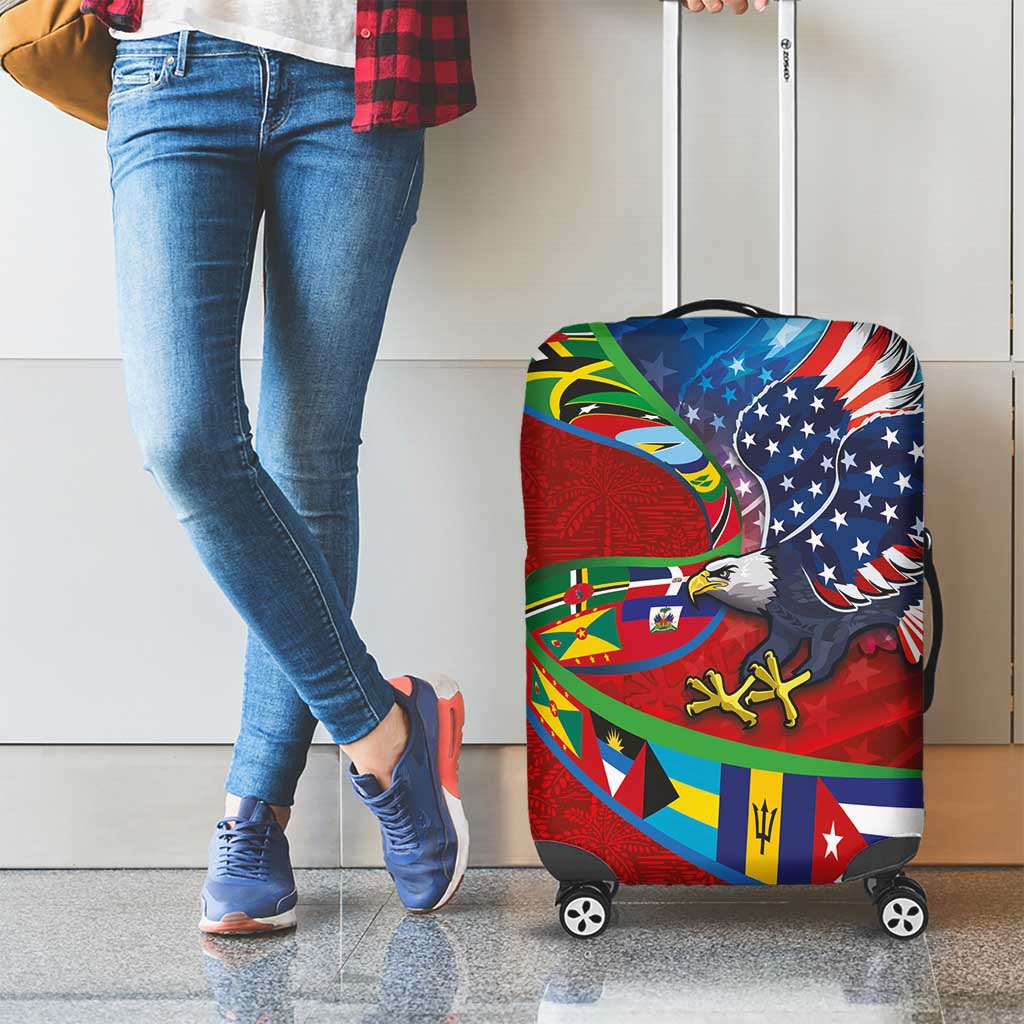 Caribbean-American Heritage Month Luggage Cover National Flags Ribbon Wave Style with US Flag Eagle LT03