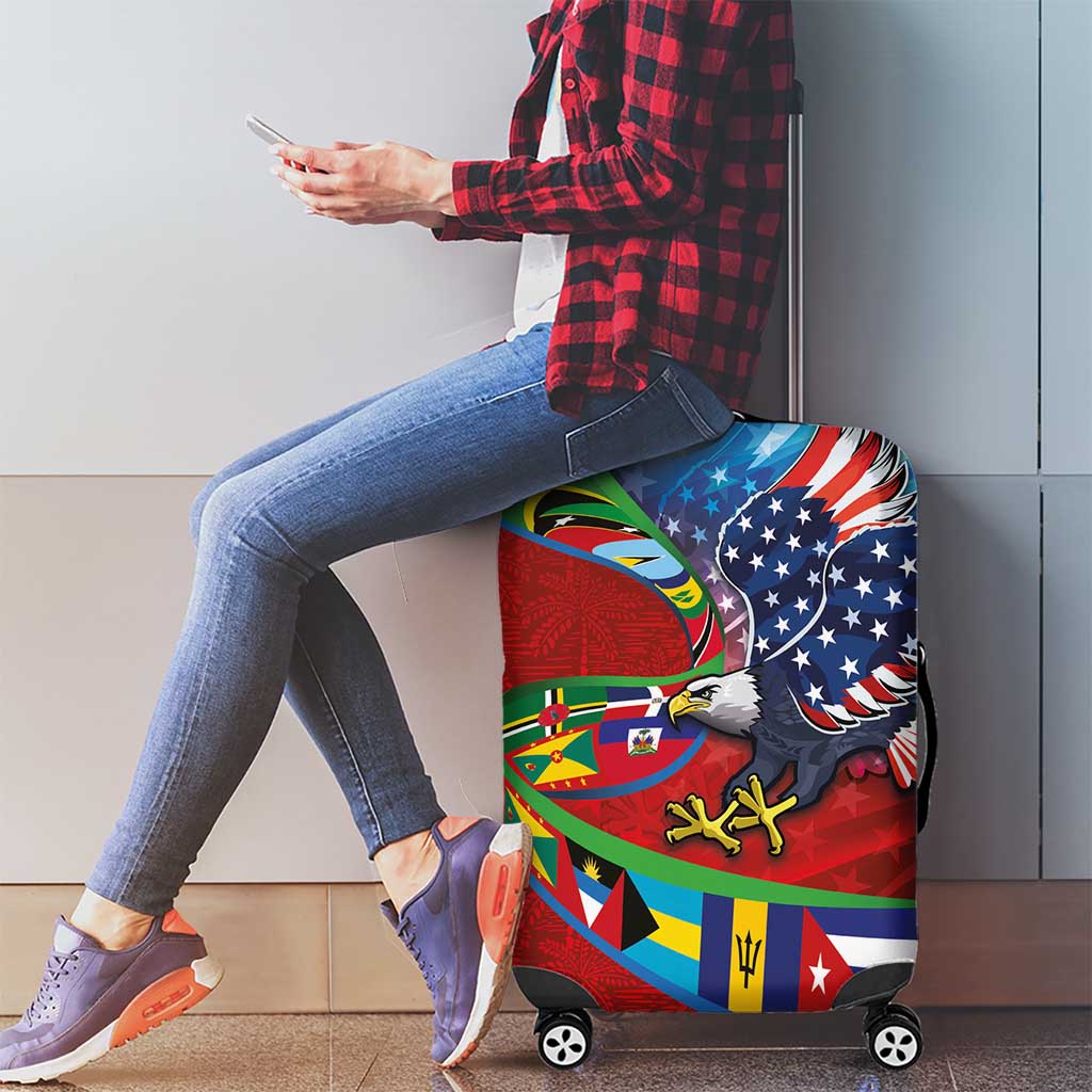 Caribbean-American Heritage Month Luggage Cover National Flags Ribbon Wave Style with US Flag Eagle LT03