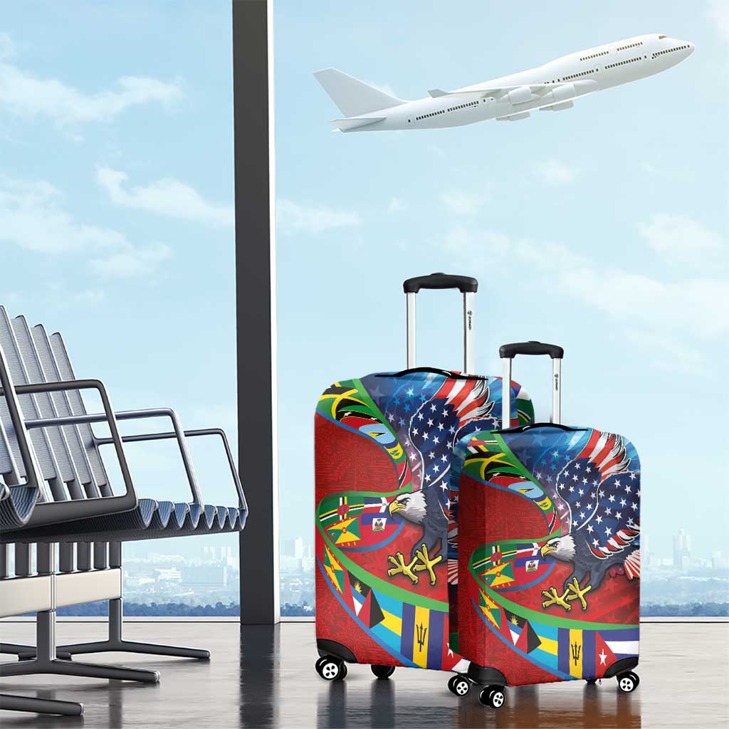 Caribbean-American Heritage Month Luggage Cover National Flags Ribbon Wave Style with US Flag Eagle LT03