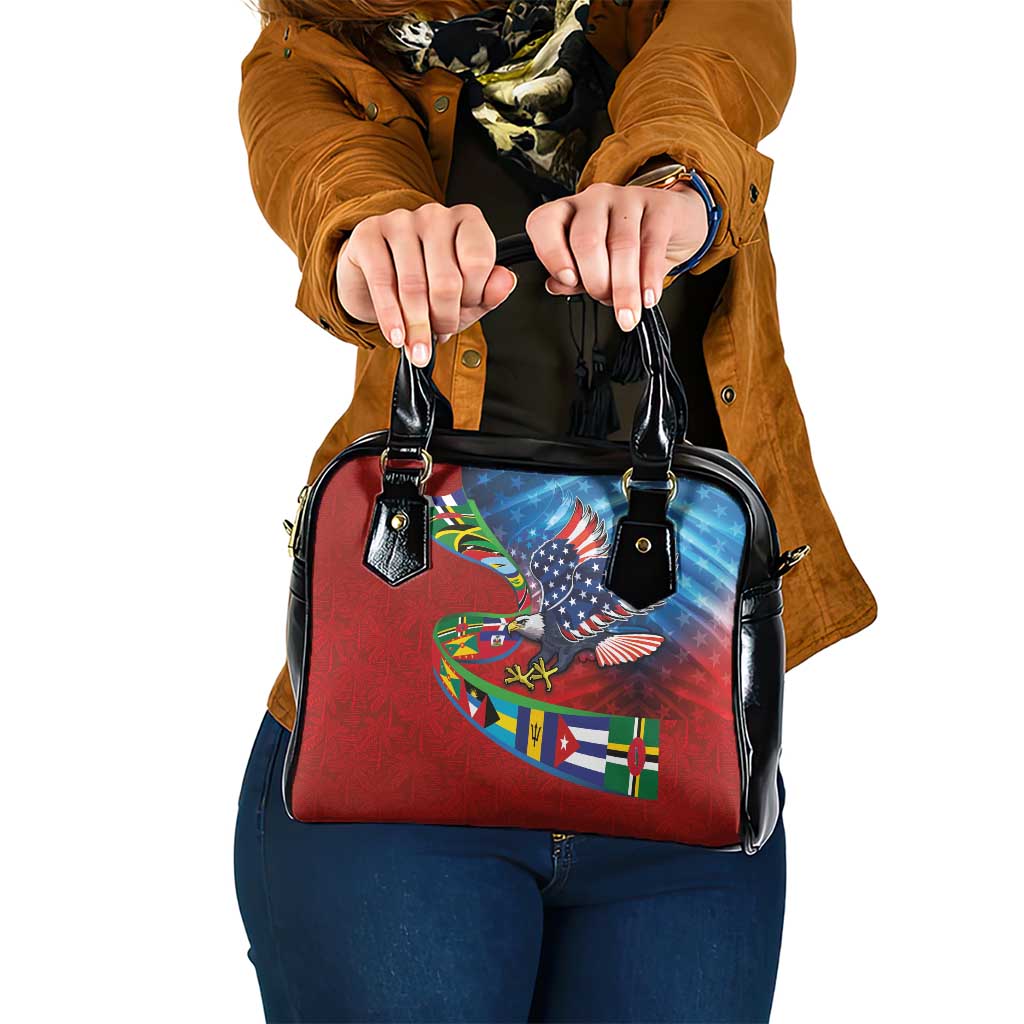 Caribbean-American Heritage Month Shoulder Handbag National Flags Ribbon Wave Style with US Flag Eagle LT03