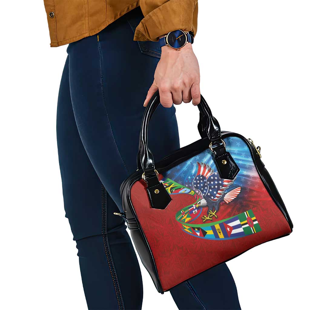 Caribbean-American Heritage Month Shoulder Handbag National Flags Ribbon Wave Style with US Flag Eagle LT03