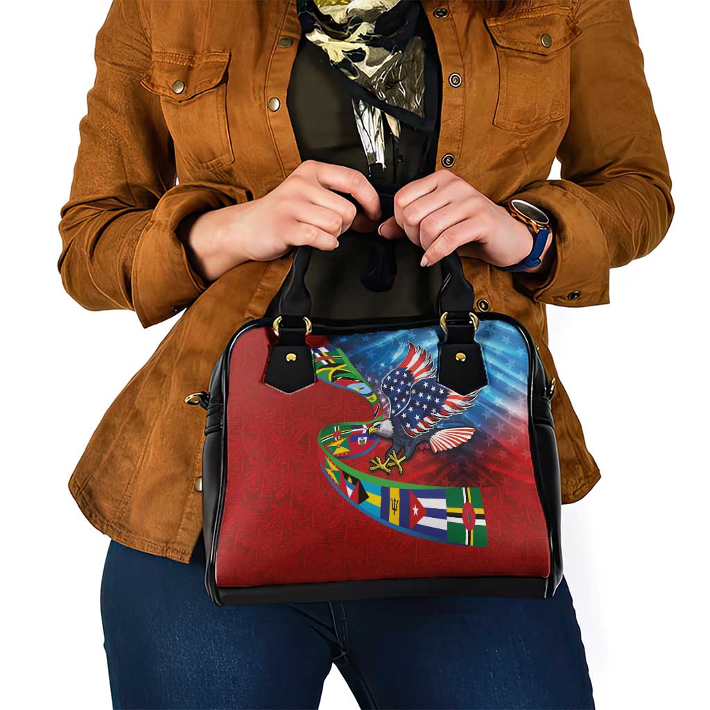 Caribbean-American Heritage Month Shoulder Handbag National Flags Ribbon Wave Style with US Flag Eagle LT03