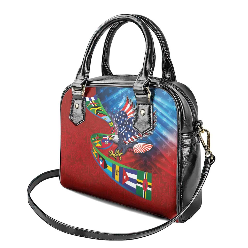 Caribbean-American Heritage Month Shoulder Handbag National Flags Ribbon Wave Style with US Flag Eagle LT03