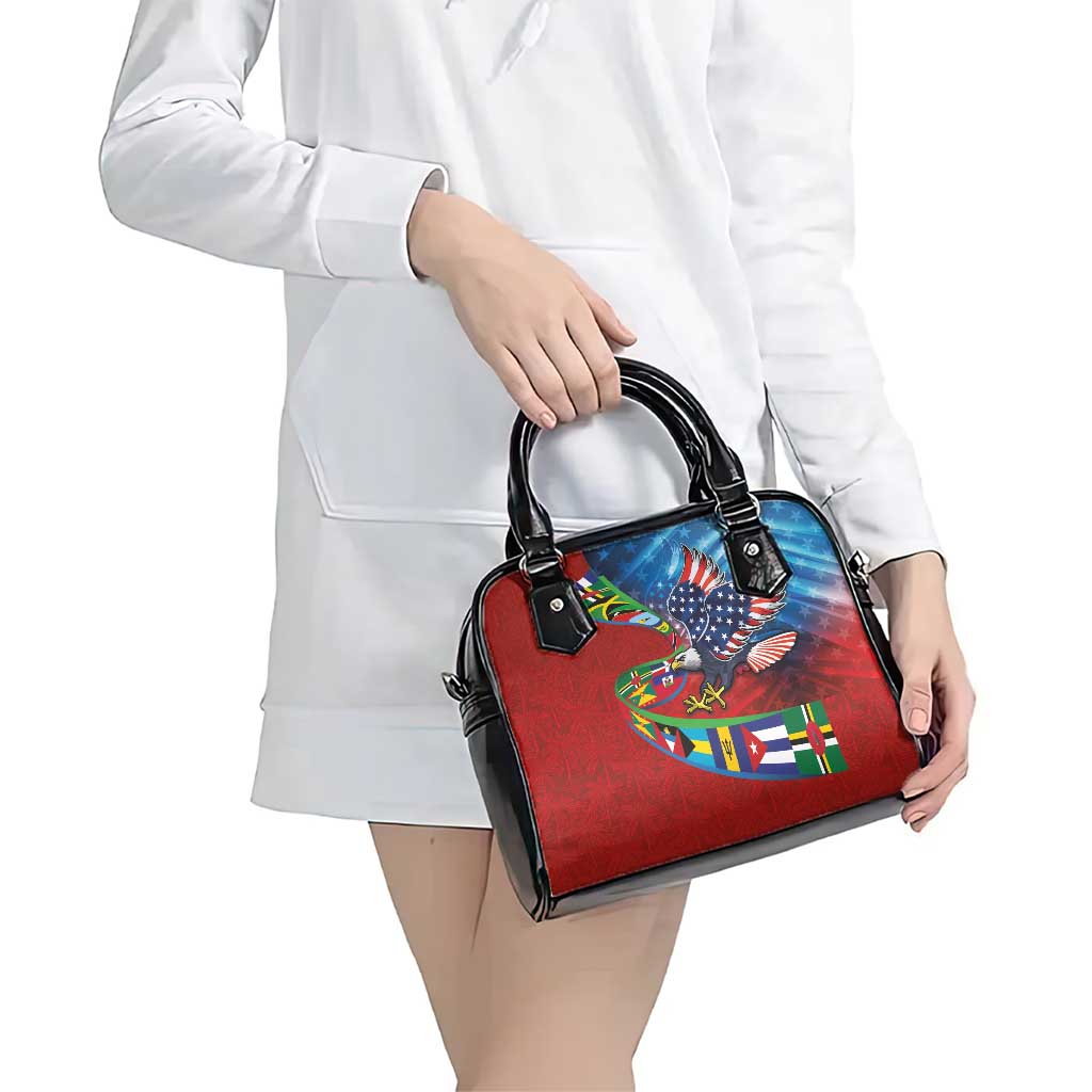 Caribbean-American Heritage Month Shoulder Handbag National Flags Ribbon Wave Style with US Flag Eagle LT03