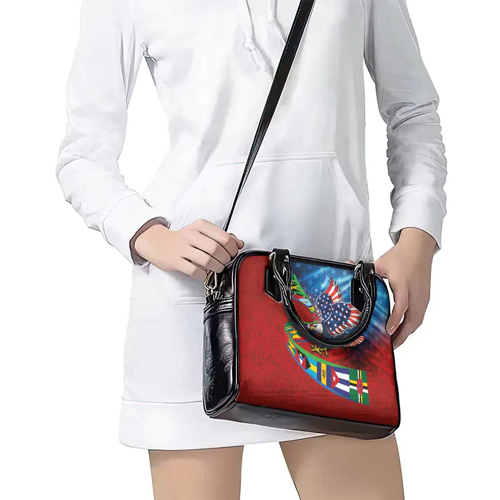 Caribbean-American Heritage Month Shoulder Handbag National Flags Ribbon Wave Style with US Flag Eagle LT03
