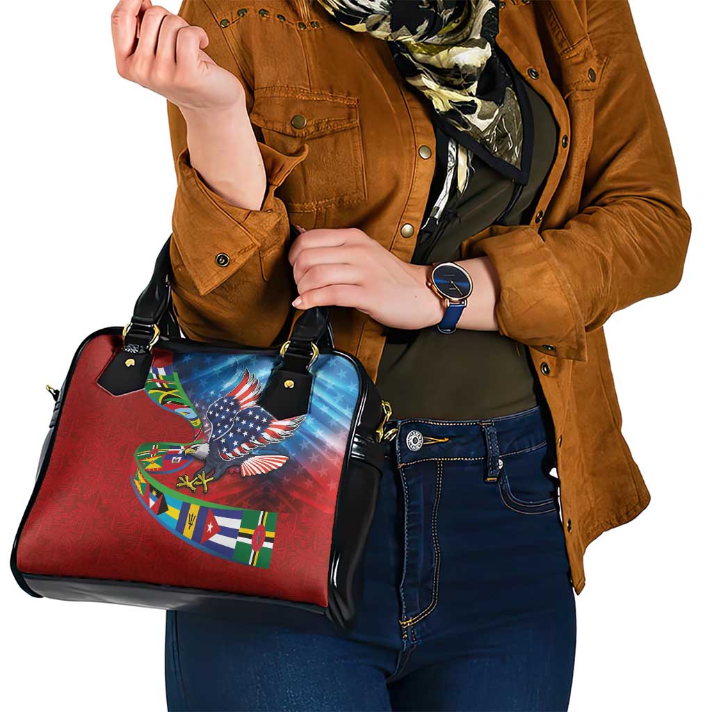 Caribbean-American Heritage Month Shoulder Handbag National Flags Ribbon Wave Style with US Flag Eagle LT03