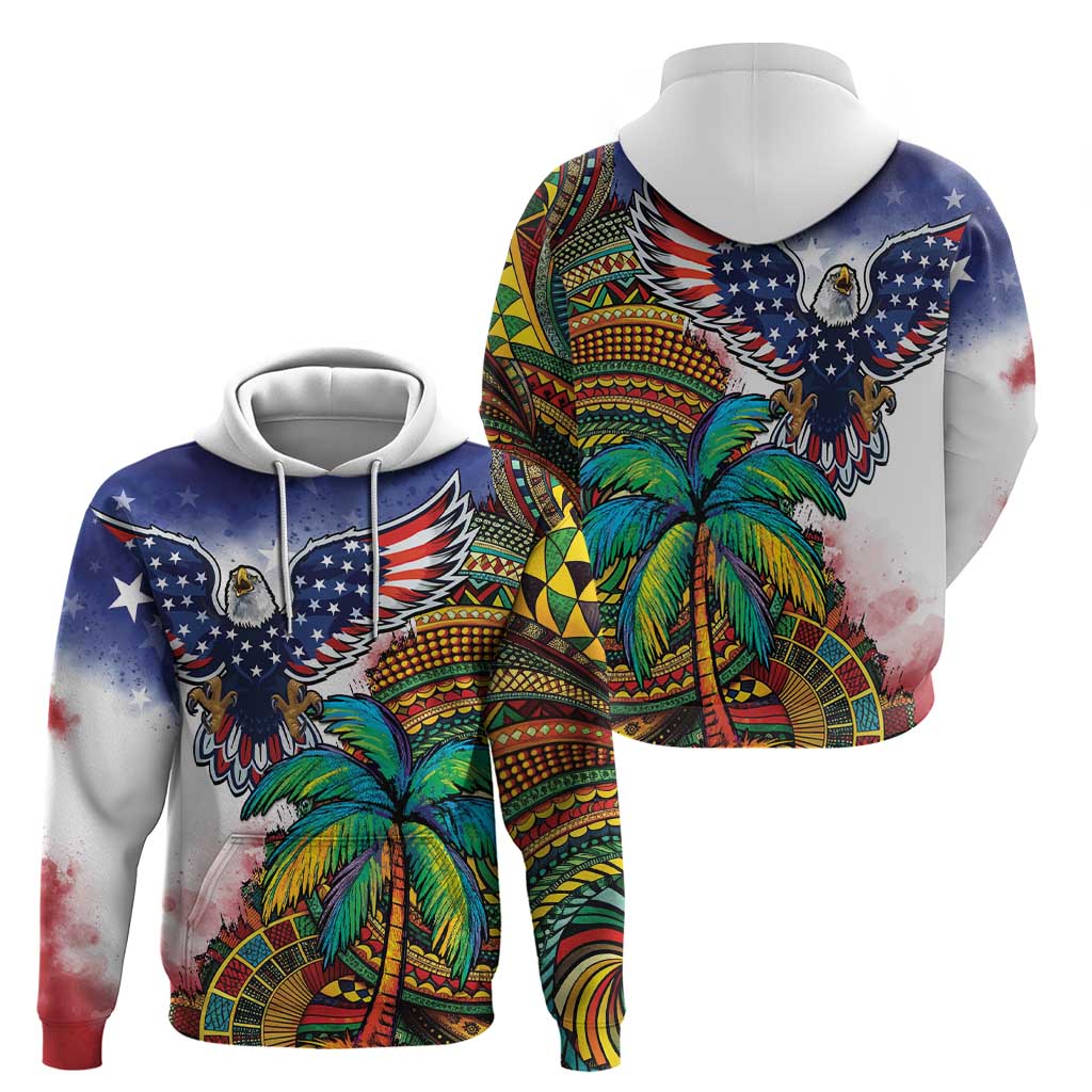 Caribbean American Together Hoodie USA Flag Eagle and Coloful Palm Tree LT03