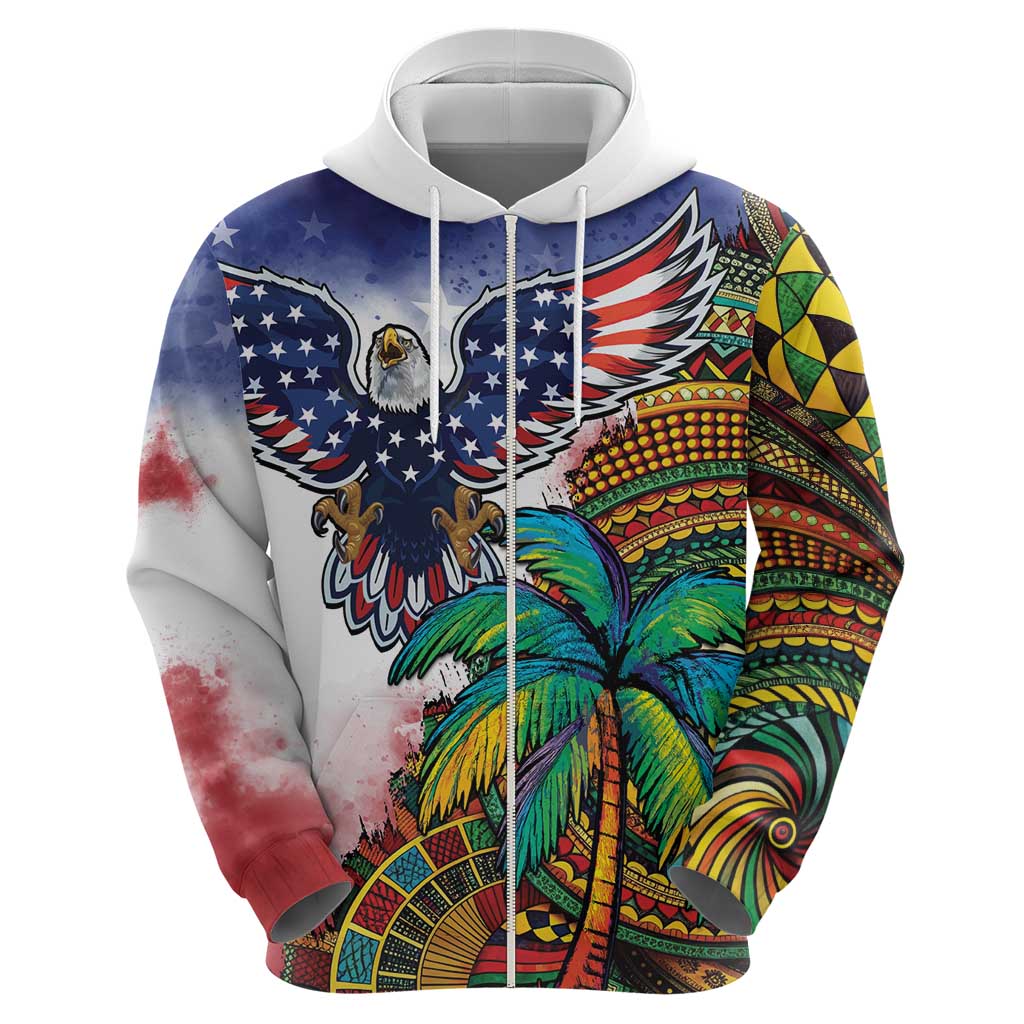 Caribbean American Together Hoodie USA Flag Eagle and Coloful Palm Tree LT03