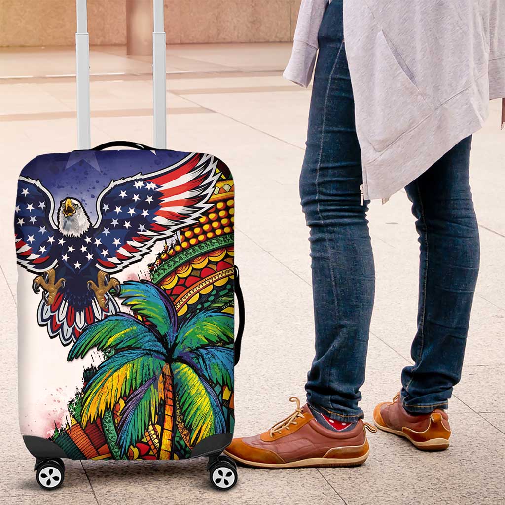 Caribbean American Together Luggage Cover USA Flag Eagle and Coloful Palm Tree LT03