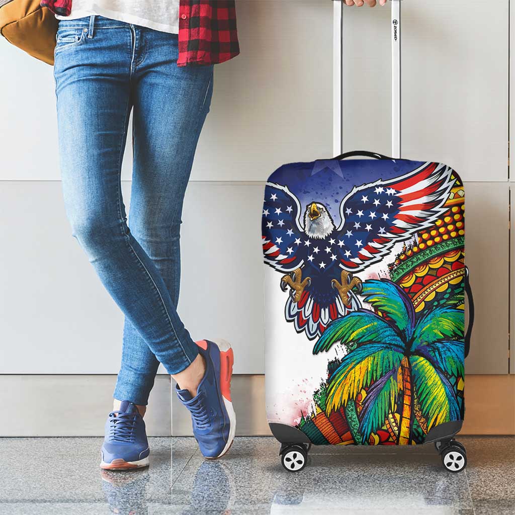 Caribbean American Together Luggage Cover USA Flag Eagle and Coloful Palm Tree LT03