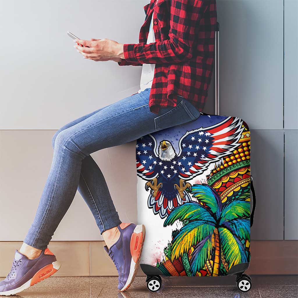 Caribbean American Together Luggage Cover USA Flag Eagle and Coloful Palm Tree LT03
