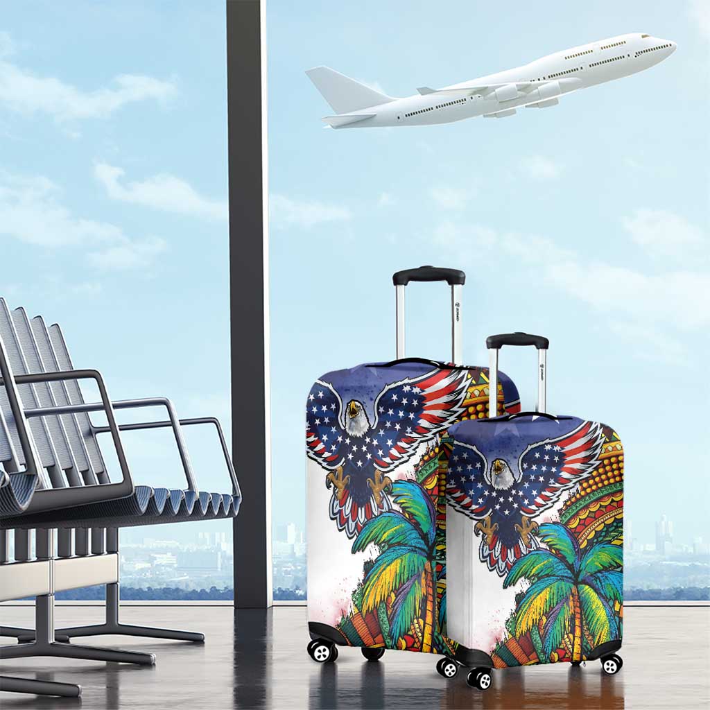 Caribbean American Together Luggage Cover USA Flag Eagle and Coloful Palm Tree LT03
