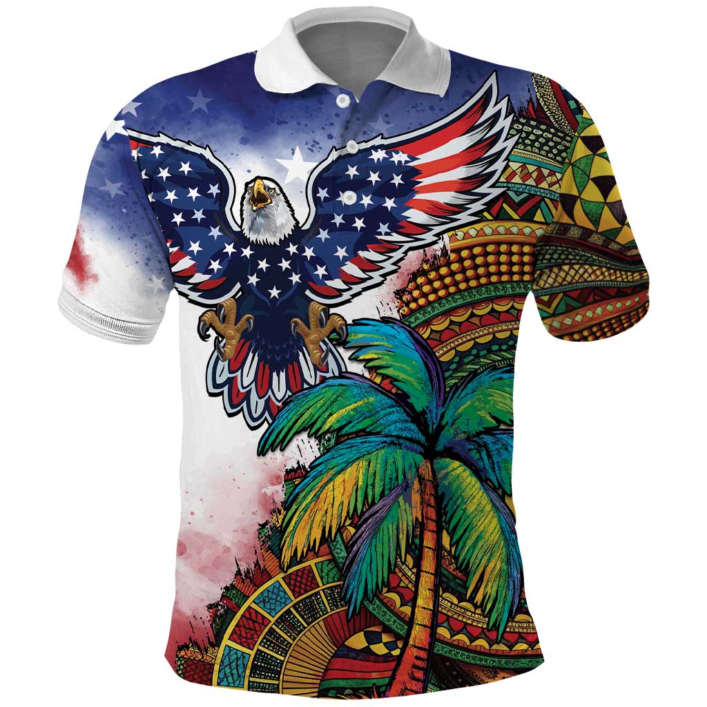 Caribbean American Together Polo Shirt USA Flag Eagle and Coloful Palm Tree LT03
