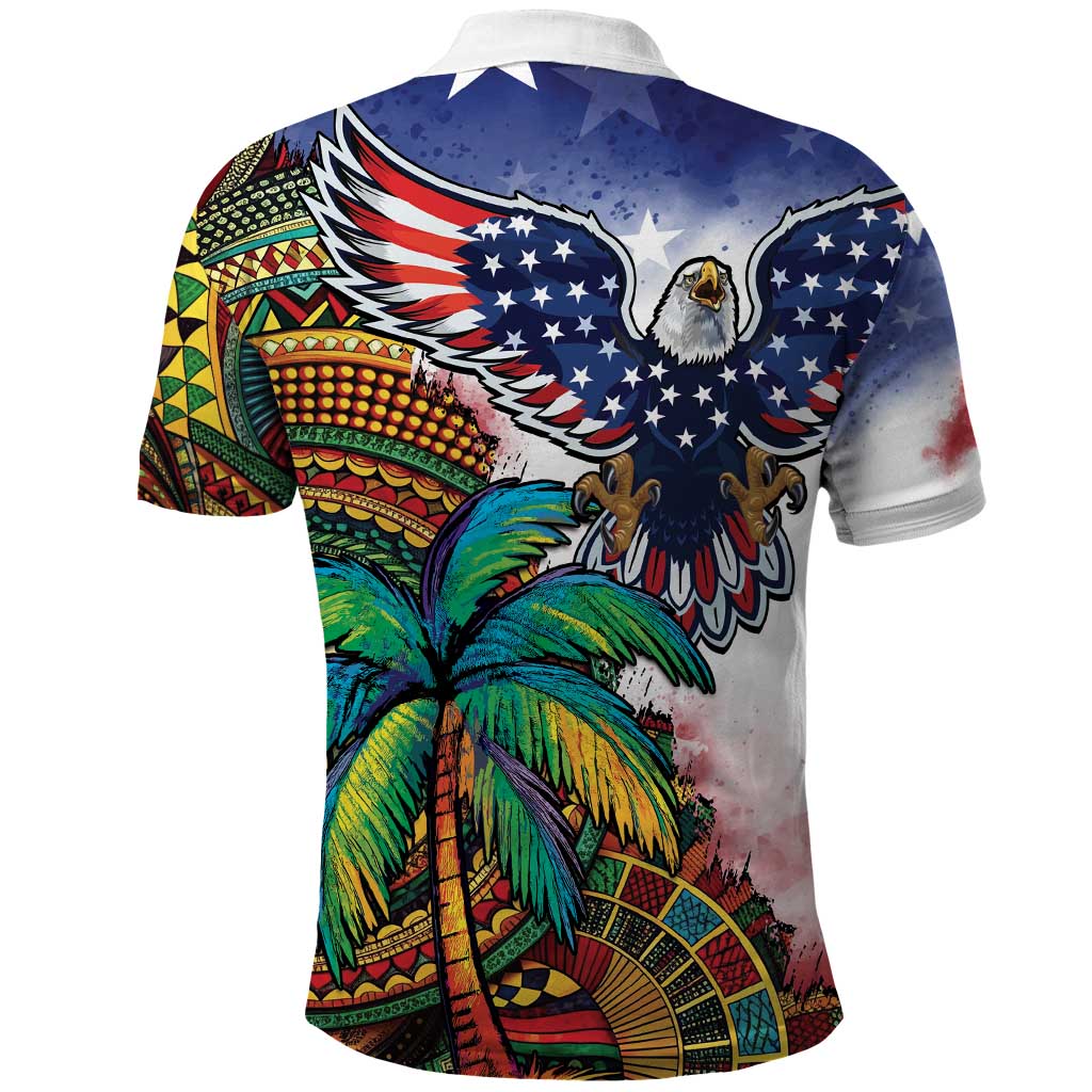 Caribbean American Together Polo Shirt USA Flag Eagle and Coloful Palm Tree LT03