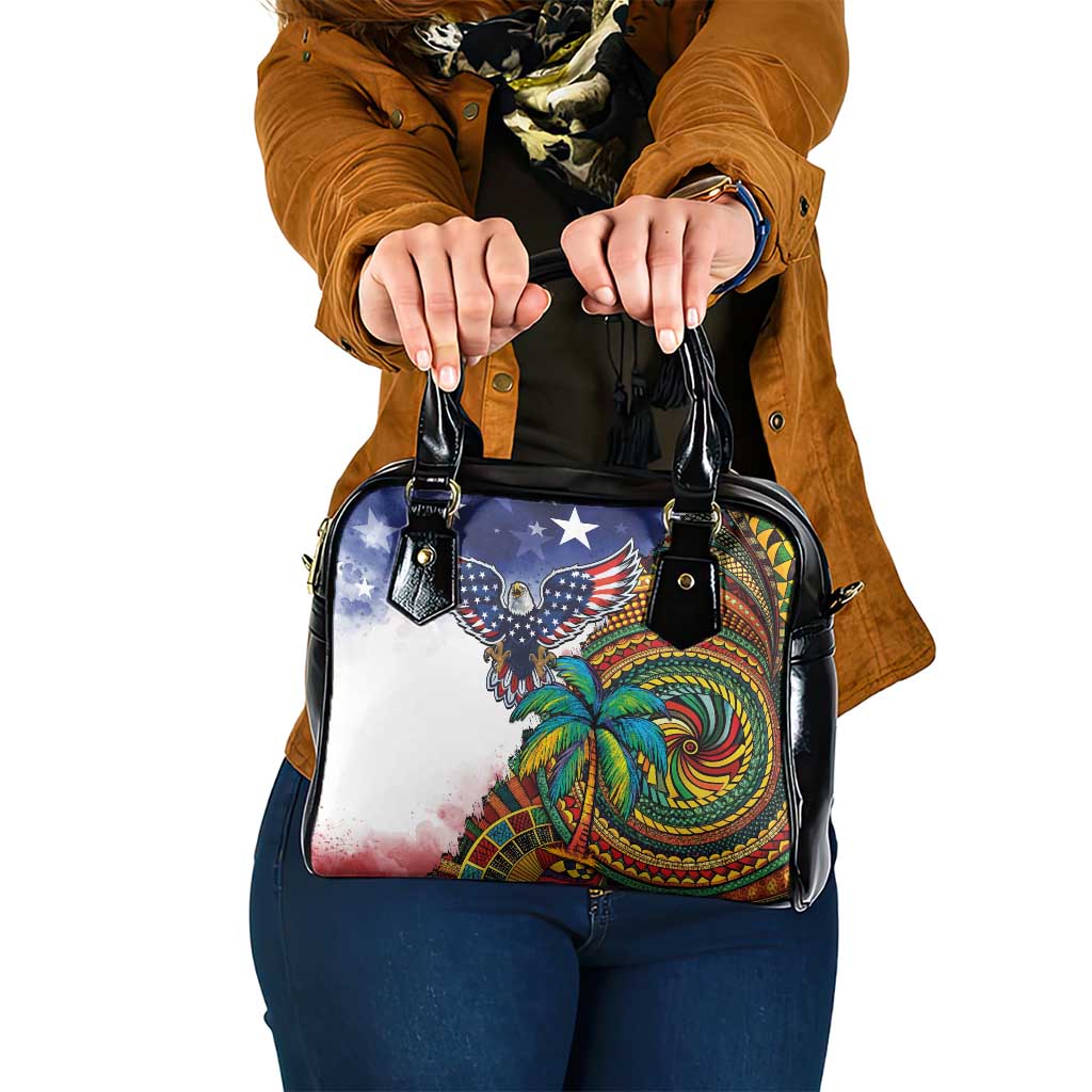Caribbean American Together Shoulder Handbag USA Flag Eagle and Coloful Palm Tree LT03