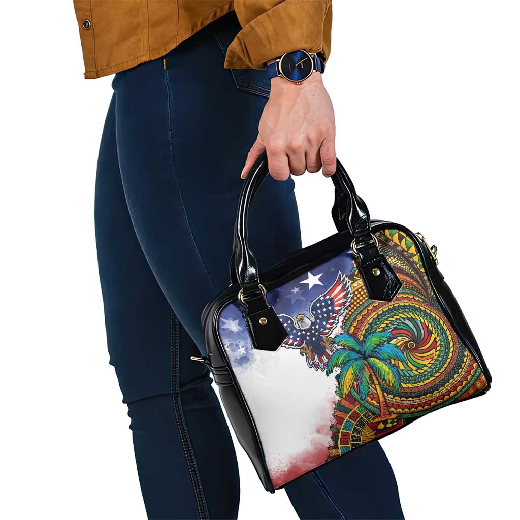 Caribbean American Together Shoulder Handbag USA Flag Eagle and Coloful Palm Tree LT03