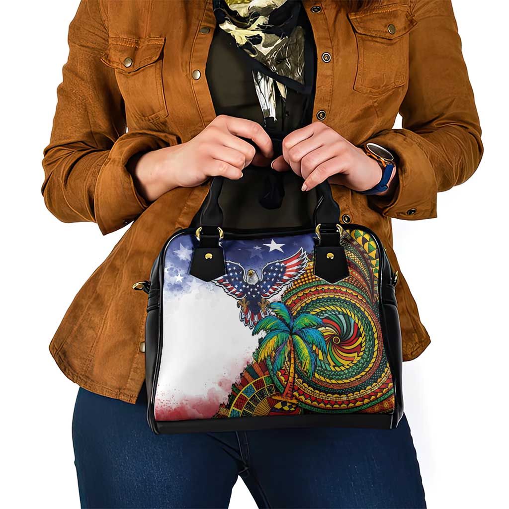 Caribbean American Together Shoulder Handbag USA Flag Eagle and Coloful Palm Tree LT03