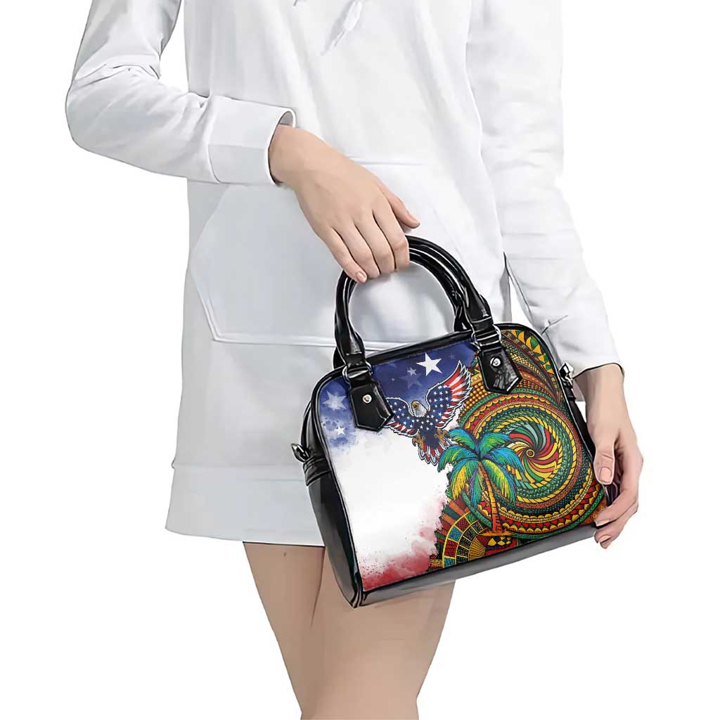 Caribbean American Together Shoulder Handbag USA Flag Eagle and Coloful Palm Tree LT03