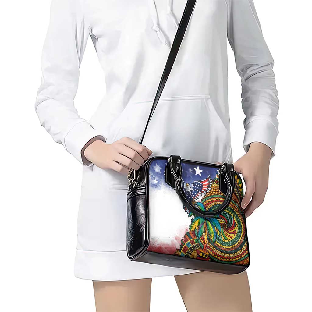 Caribbean American Together Shoulder Handbag USA Flag Eagle and Coloful Palm Tree LT03