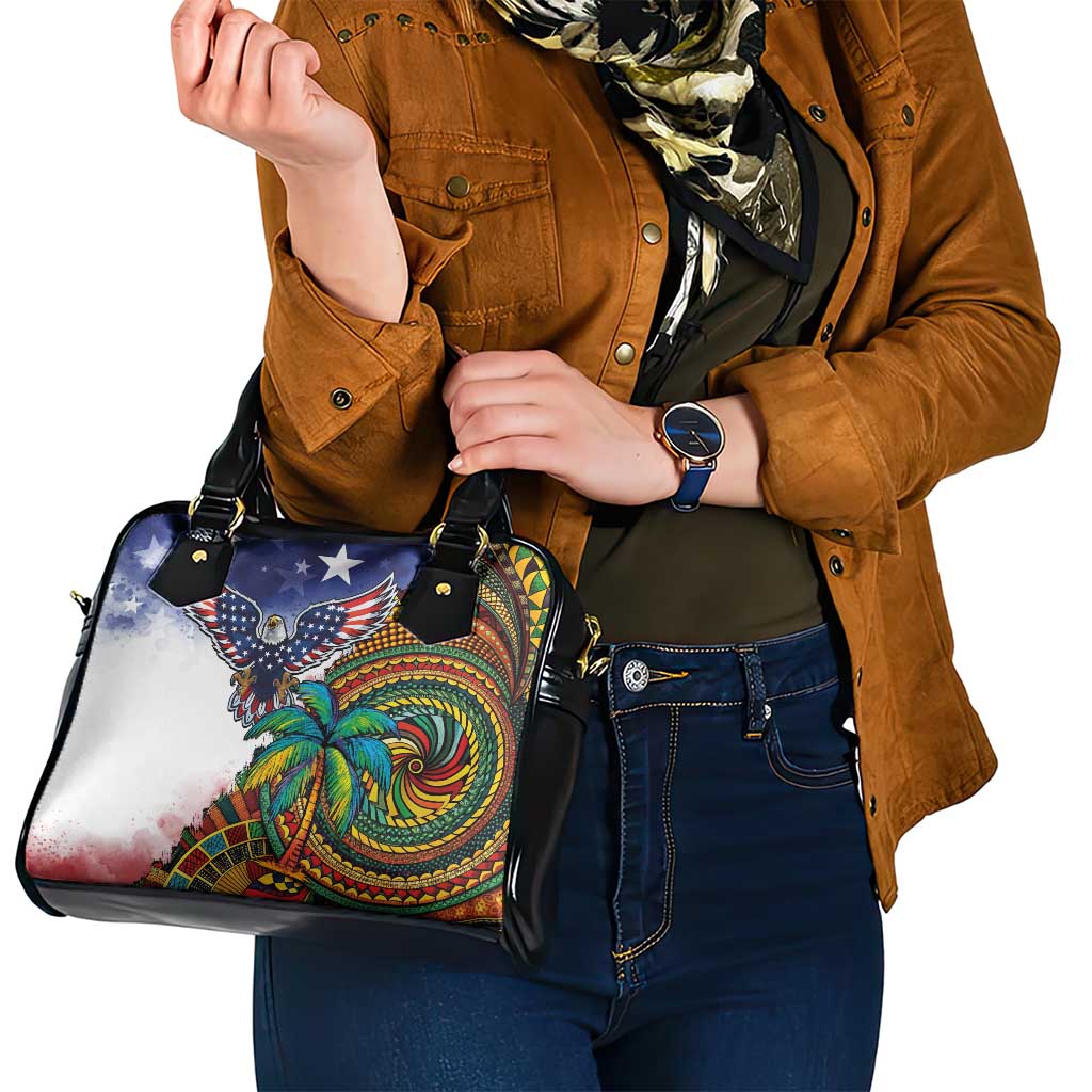 Caribbean American Together Shoulder Handbag USA Flag Eagle and Coloful Palm Tree LT03