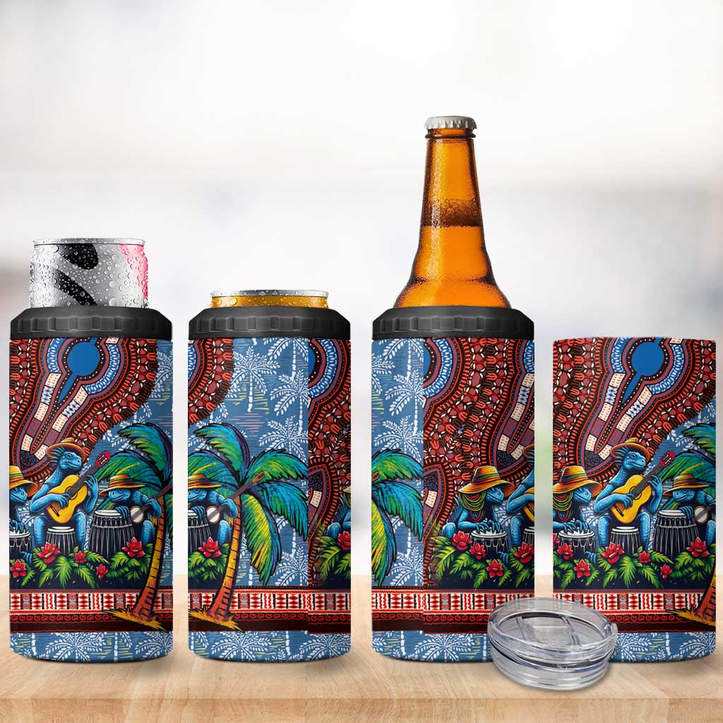 Afro-Caribbean 4 in 1 Can Cooler Tumbler African Dashiki Style with Caribbean Music with Blue Iguanas LT03